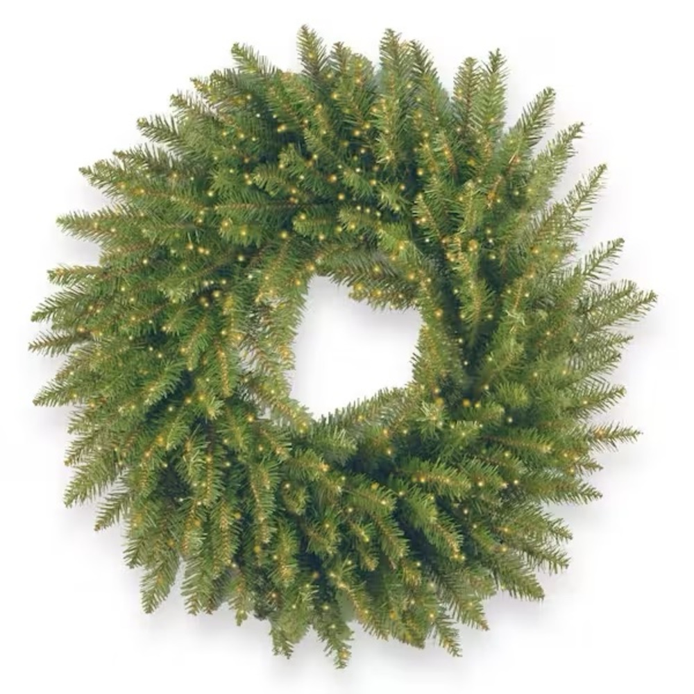 NIB National Tree Company 24 in. Dunhill Fir Artificial Wreath with Clear Lights